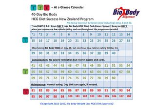 40-Day (Extended) Bio Body Weight Loss HCG Diet Success New Zealand Calendar